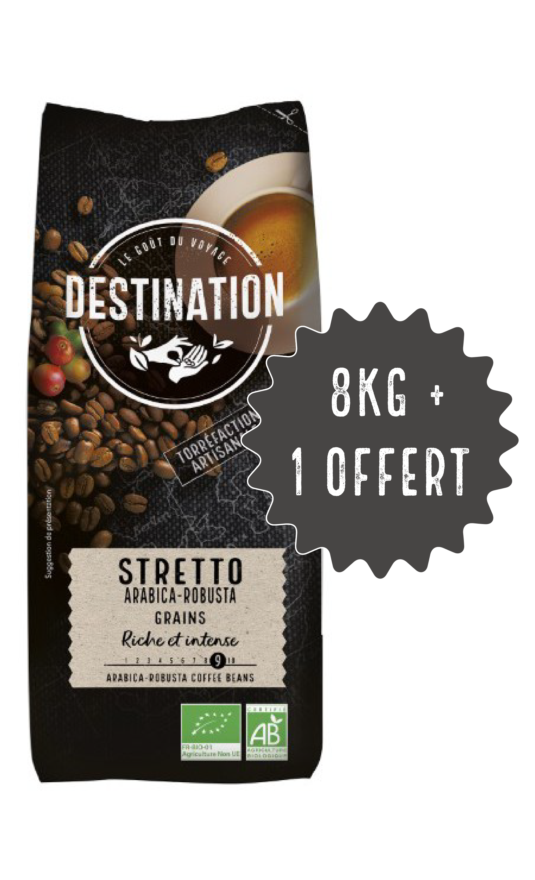 Café Grains Stretto Arabica & Robusta Bio - Destination Bio