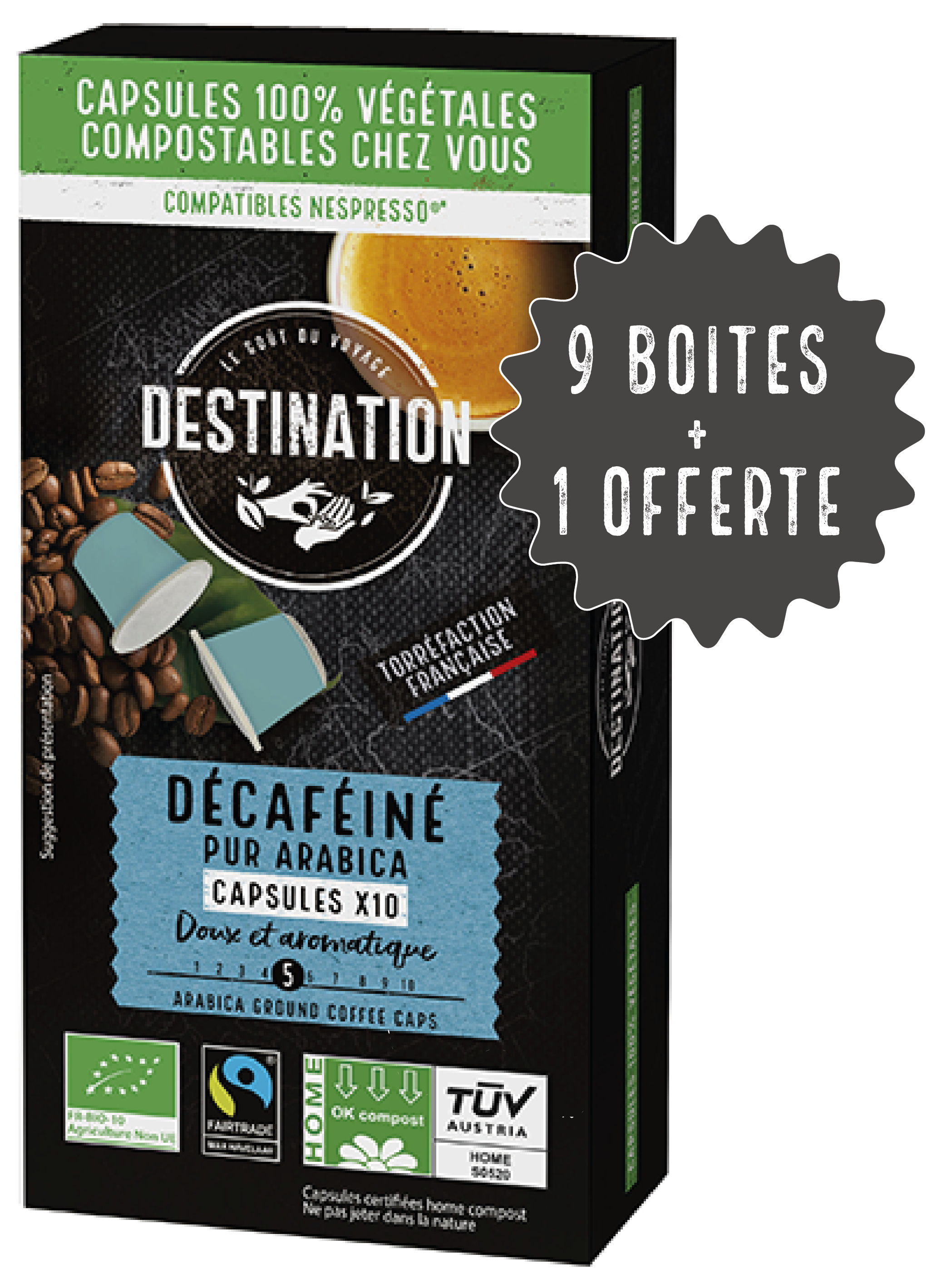 Café Décaféine Pur Arabica Bio Équitable 9 boîtes + 1 offerte